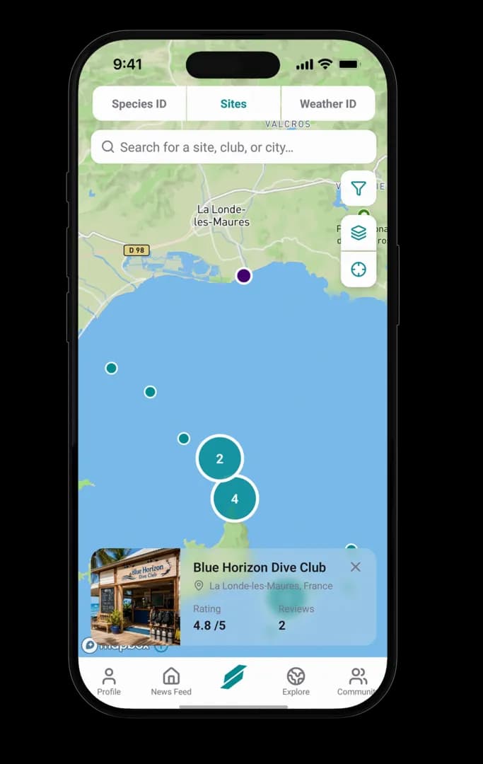Scubbl Pro visibility map for dive clubs
